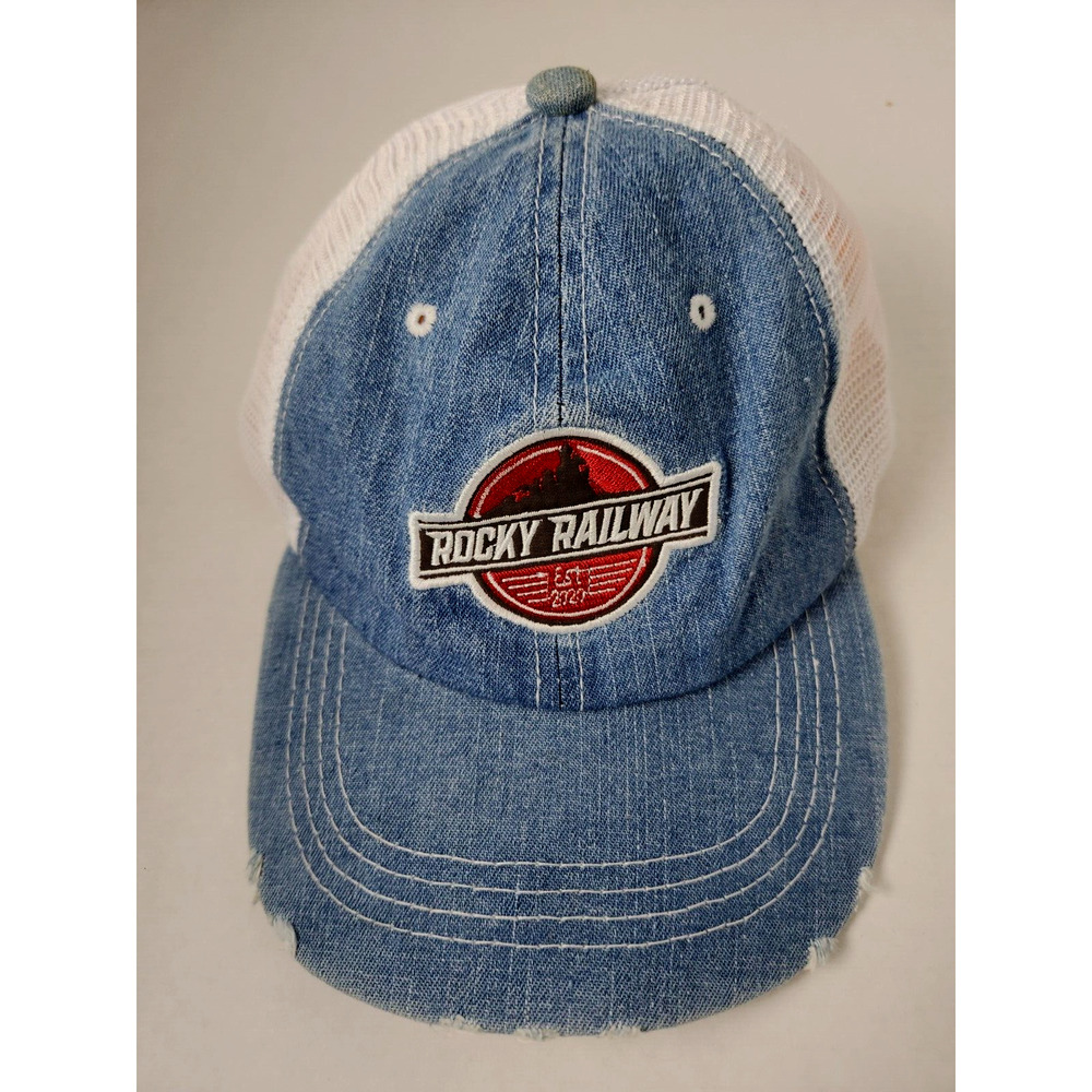 Rocky Railway Stressed Truckers Baseball Hat Blue And White Soft And Comfortable